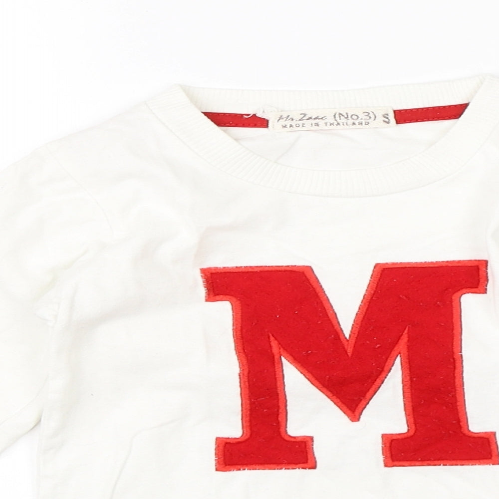 Preworn Boys White Round Neck  Cotton Pullover Jumper Size S