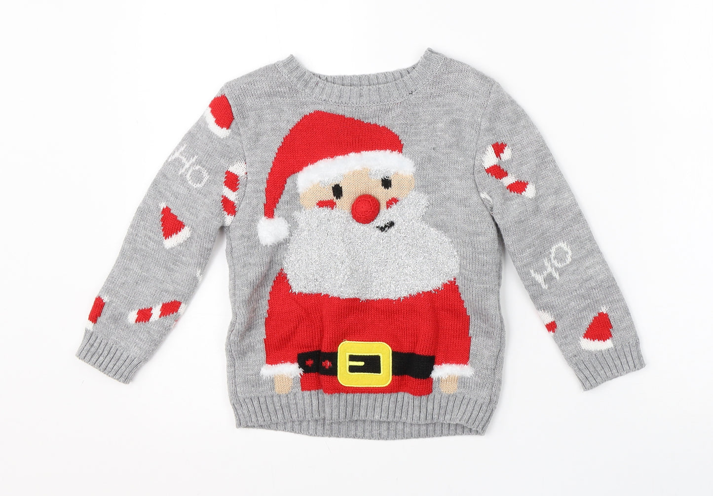 George Boys Grey Round Neck  Acrylic Pullover Jumper Size 2-3 Years   - christmas