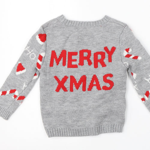 George Boys Grey Round Neck  Acrylic Pullover Jumper Size 2-3 Years   - christmas