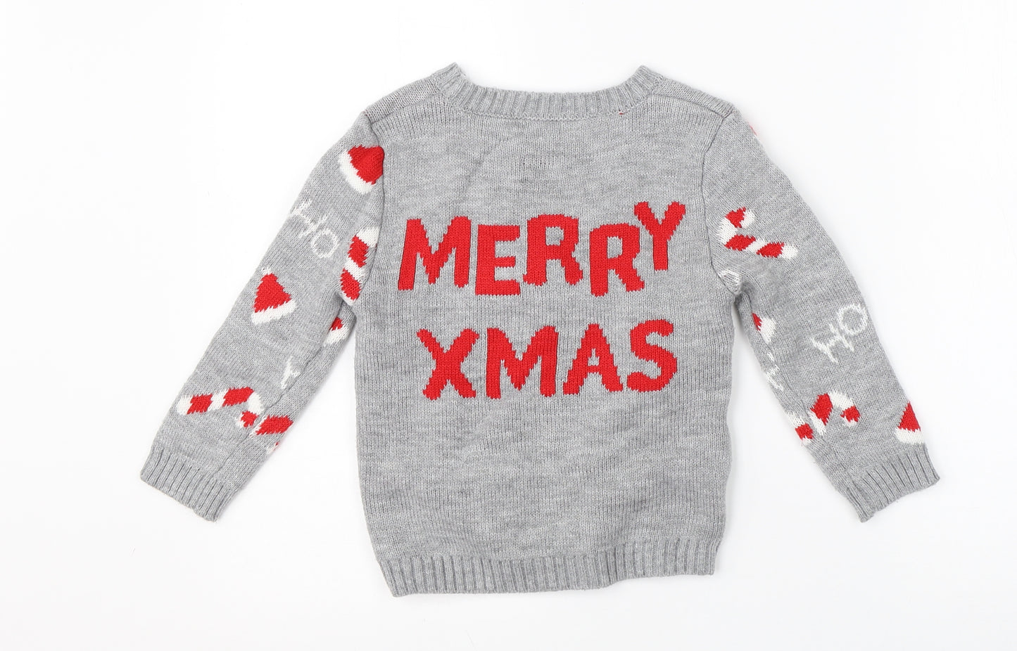 George Boys Grey Round Neck  Acrylic Pullover Jumper Size 2-3 Years   - christmas