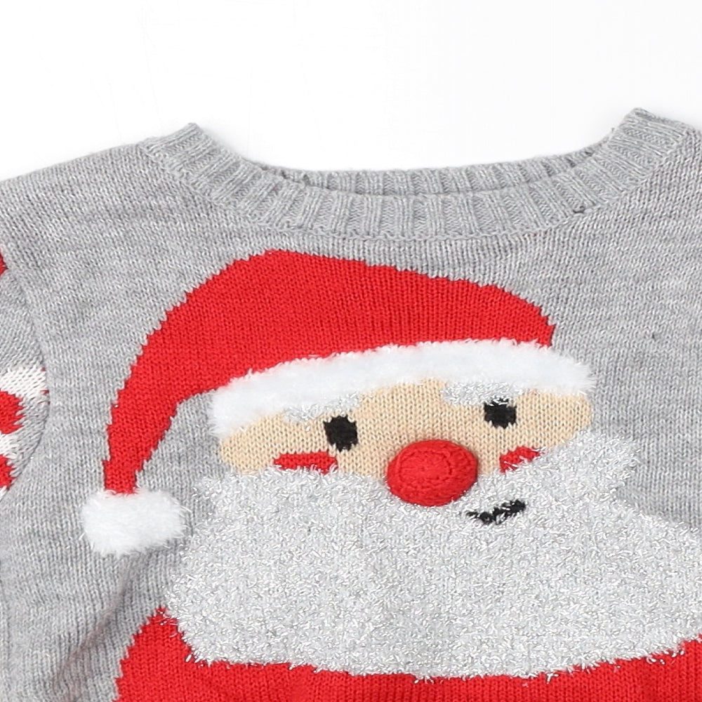George Boys Grey Round Neck  Acrylic Pullover Jumper Size 2-3 Years   - christmas