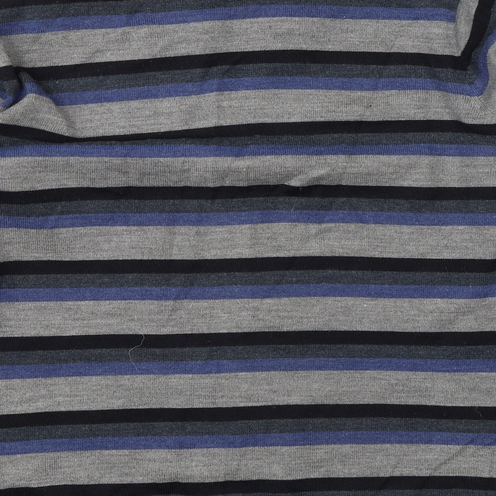 Cedar Wood State Mens Grey Round Neck Striped Acrylic Pullover Jumper Size 2XL