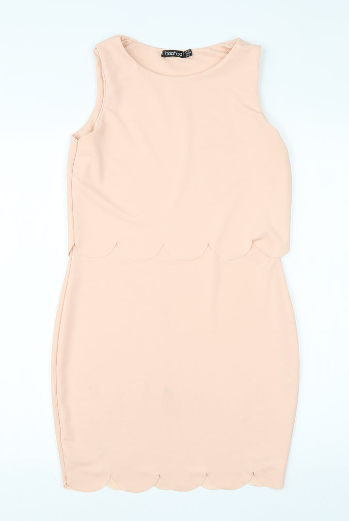 Boohoo Womens Pink Polyester Pencil Dress Size 10 Round Neck