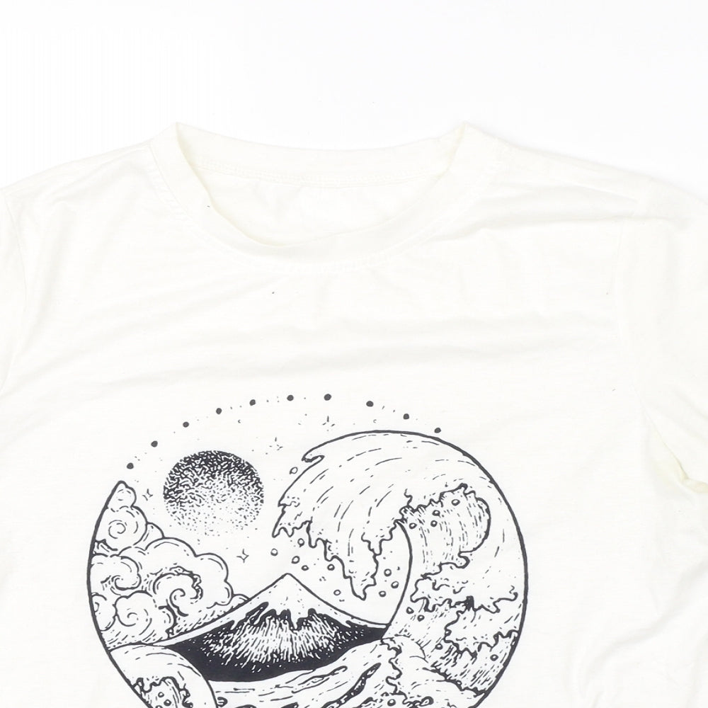 SheIn Womens White  Cotton Basic T-Shirt Size L Round Neck