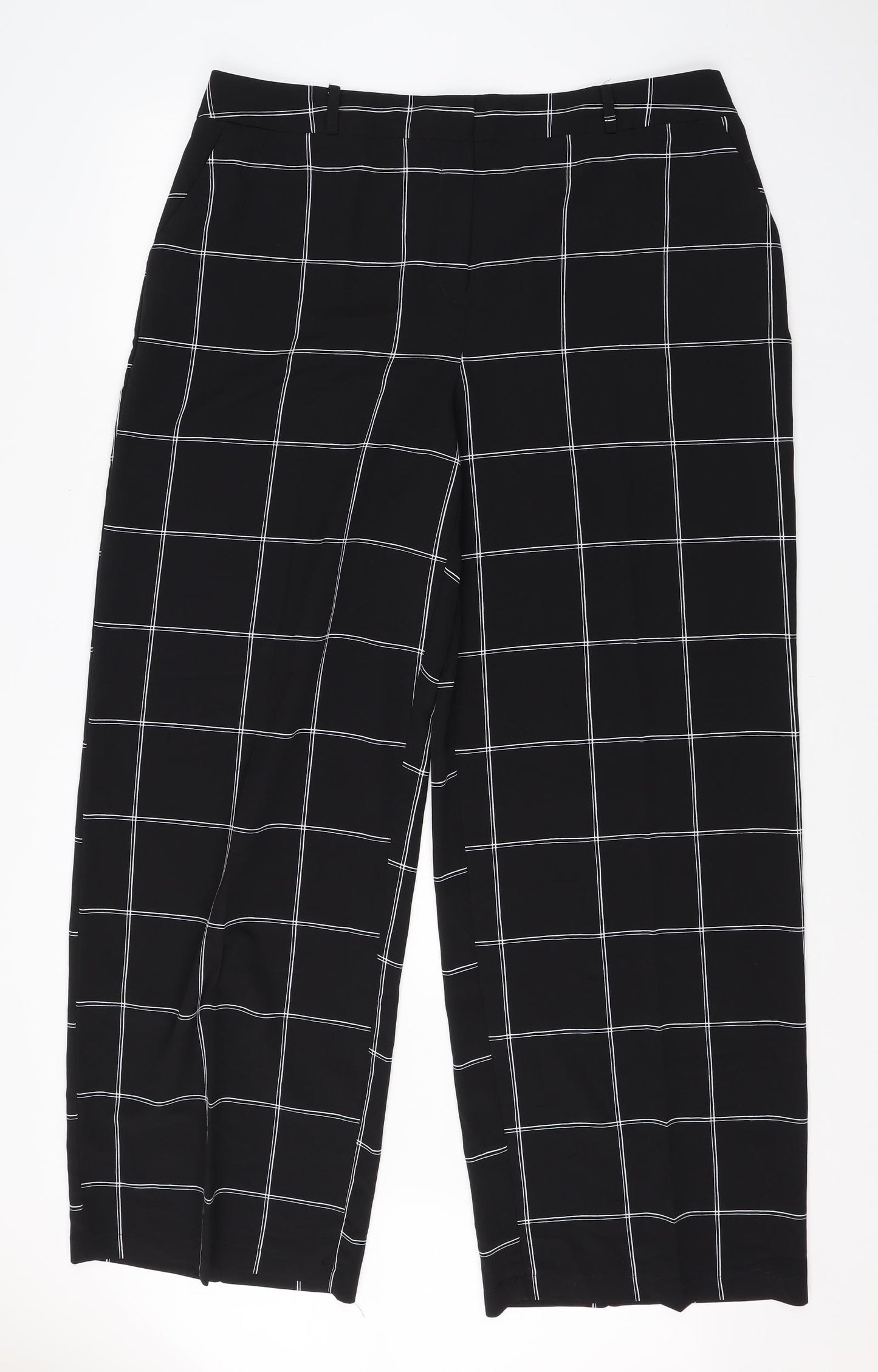 NEXT Womens Black Check Polyester Dress Pants Trousers Size 18 L30 in Regular