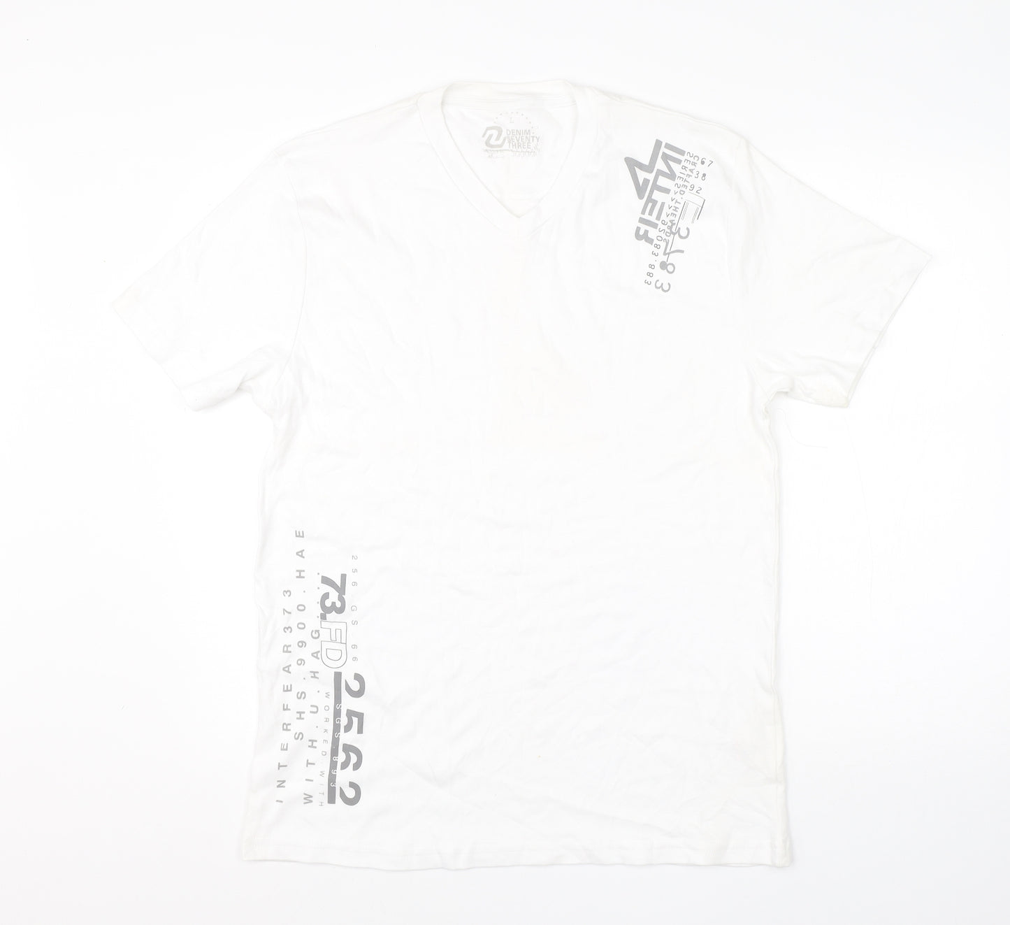 Denim Seventy Three Mens White  Cotton  T-Shirt Size L Round Neck