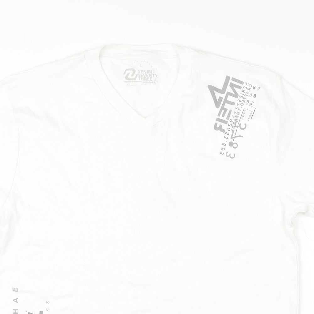 Denim Seventy Three Mens White  Cotton  T-Shirt Size L Round Neck