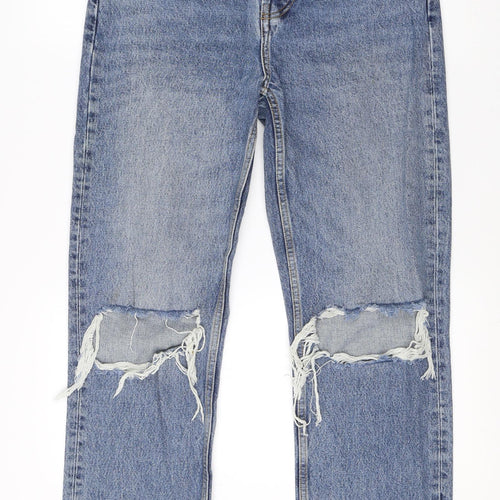 Topshop Womens Blue  Cotton Straight Jeans Size 25 L29 in Regular  - dad