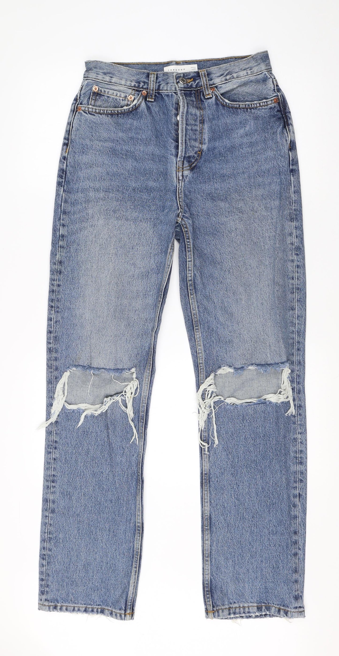 Topshop Womens Blue  Cotton Straight Jeans Size 25 L29 in Regular  - dad
