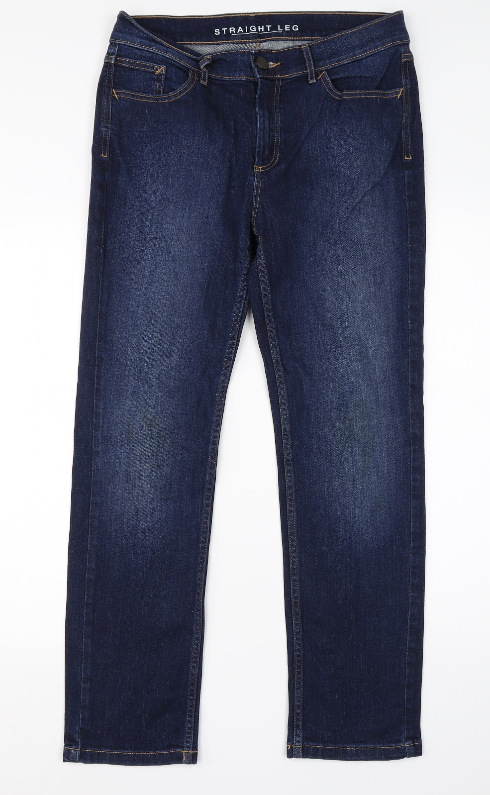 M&S Womens Blue  Cotton Straight Jeans Size 12 L26 in Regular