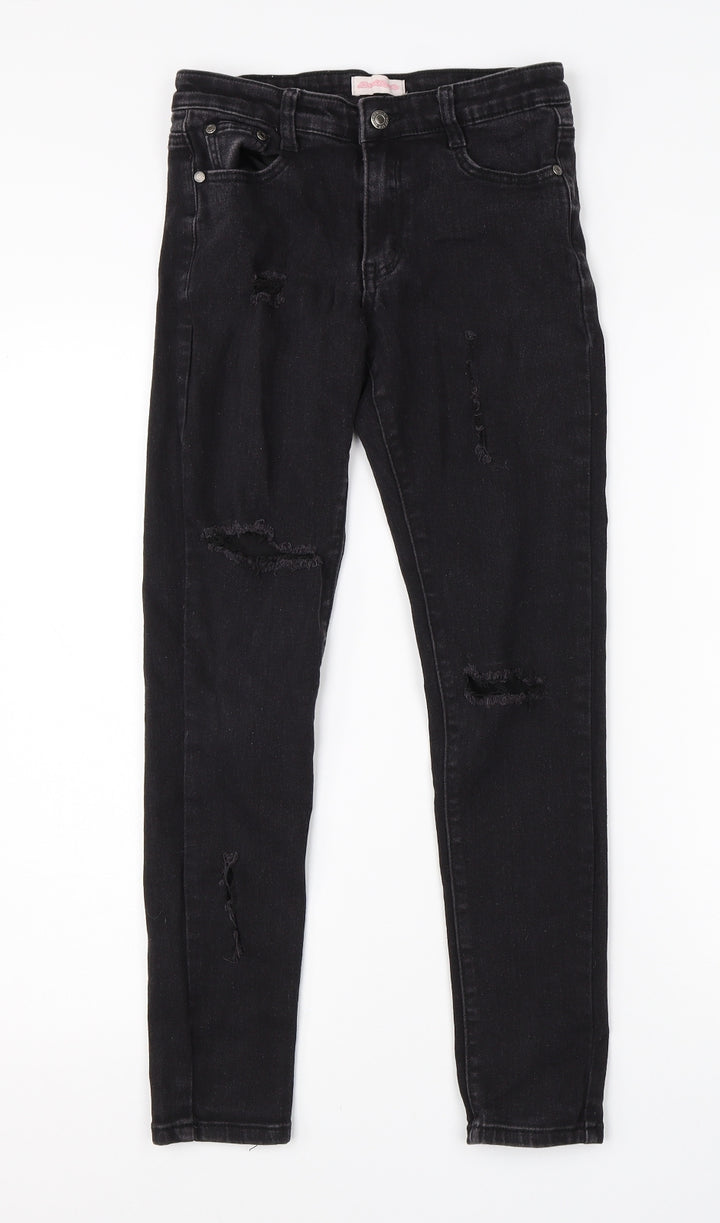 Preworn Girls Black  Cotton Skinny Jeans Size 11-12 Years  Regular