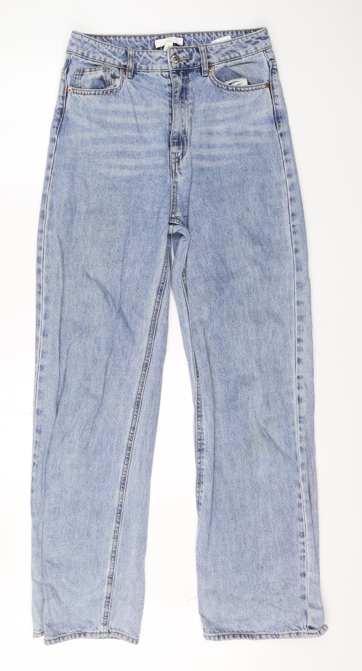 H&M Womens Blue  Cotton Wide-Leg Jeans Size 10 L30 in Regular
