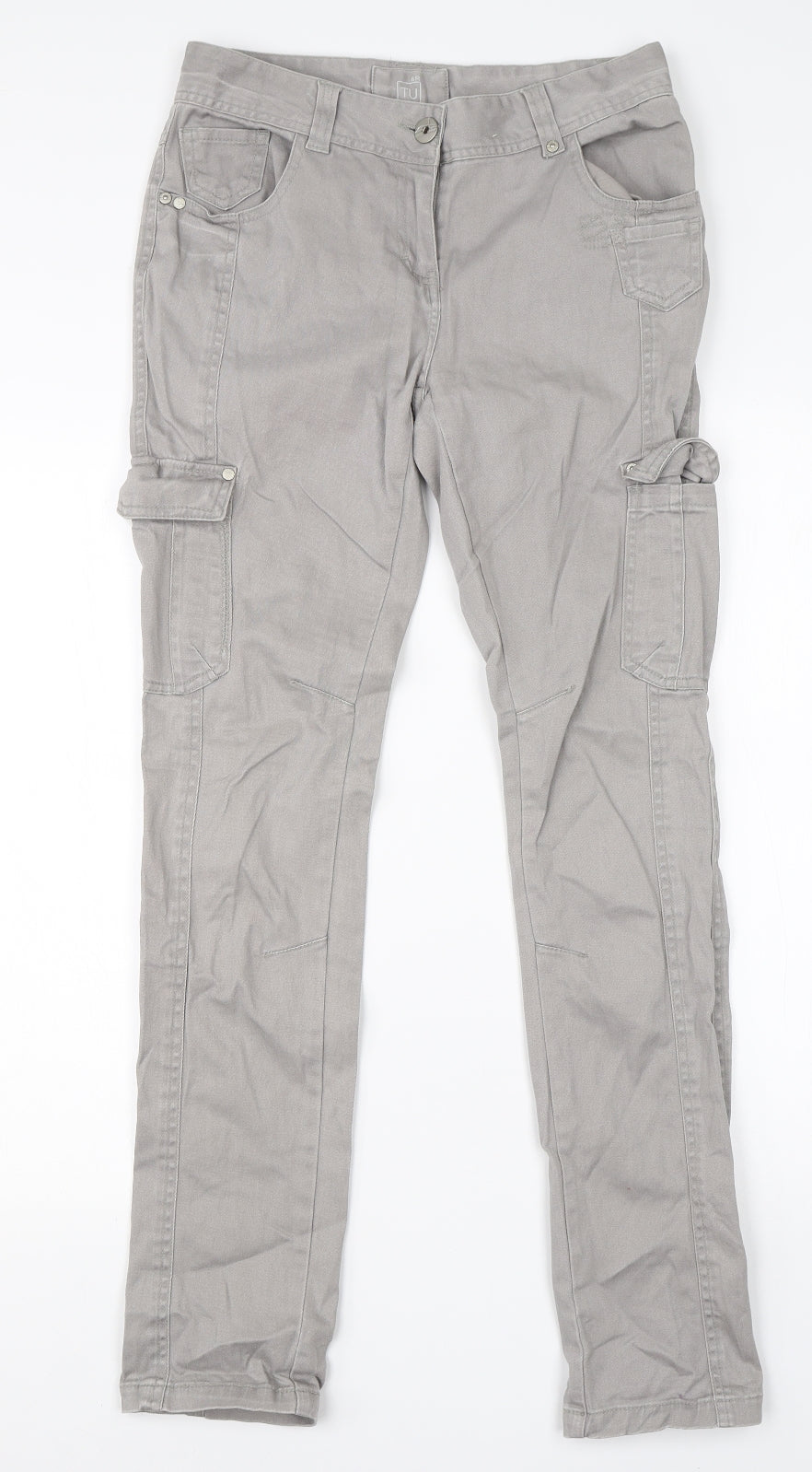 TU Womens Grey  Cotton Cargo Trousers Size 8 L29 in Regular