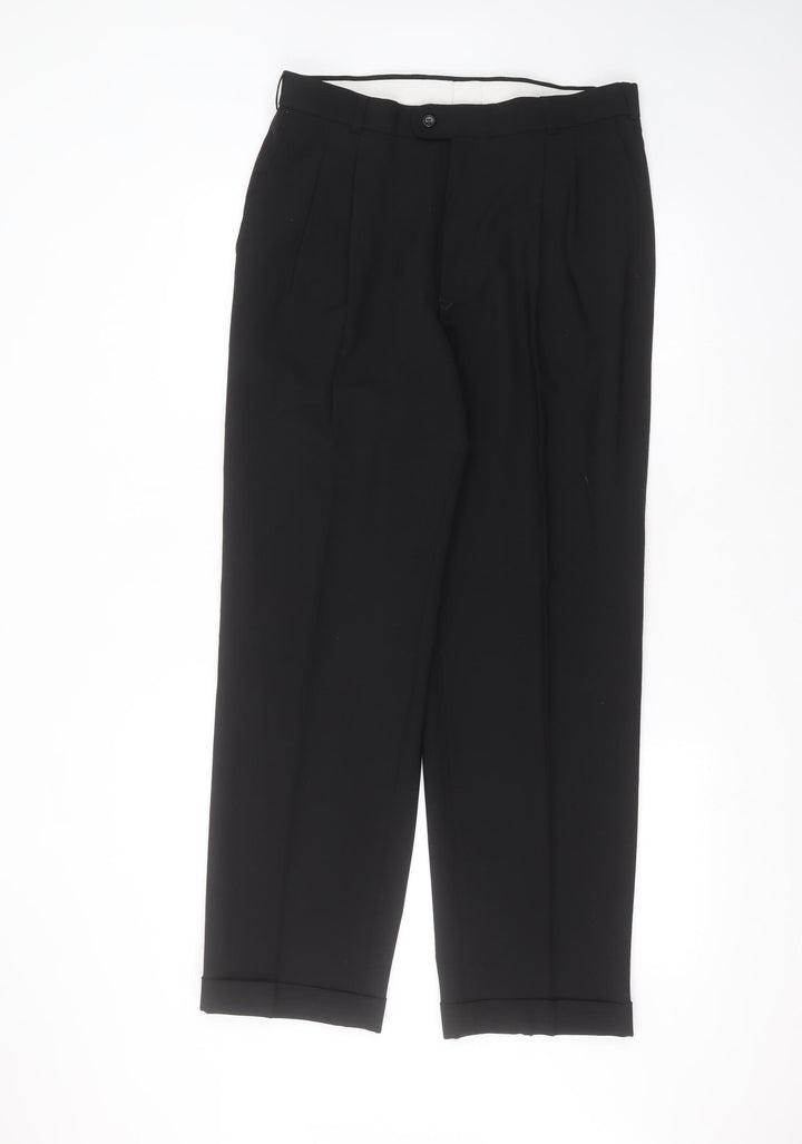 Burton Mens Black Wool Trousers Size 32 in L29 in Regular