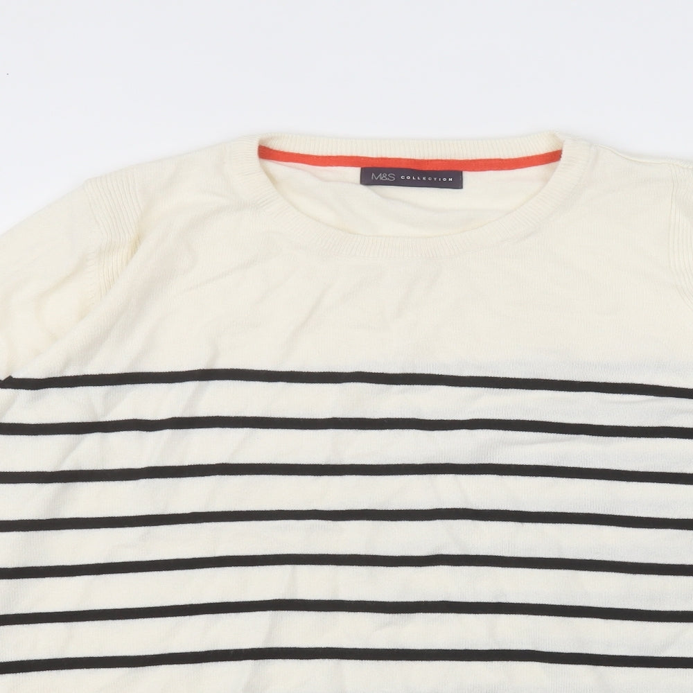 Marks and Spencer Womens White Round Neck Striped Acrylic Pullover Jumper Size 22