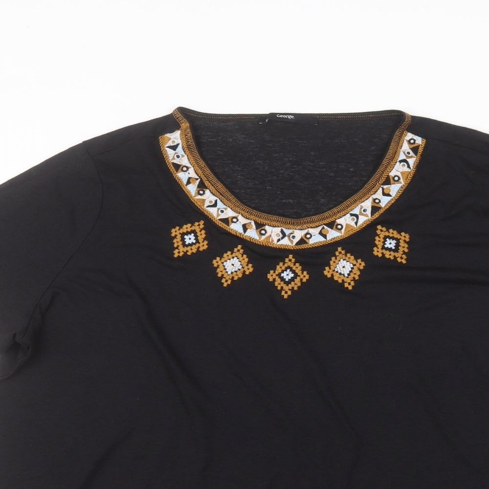 George Womens Black  Polyester Basic T-Shirt Size 22 Round Neck