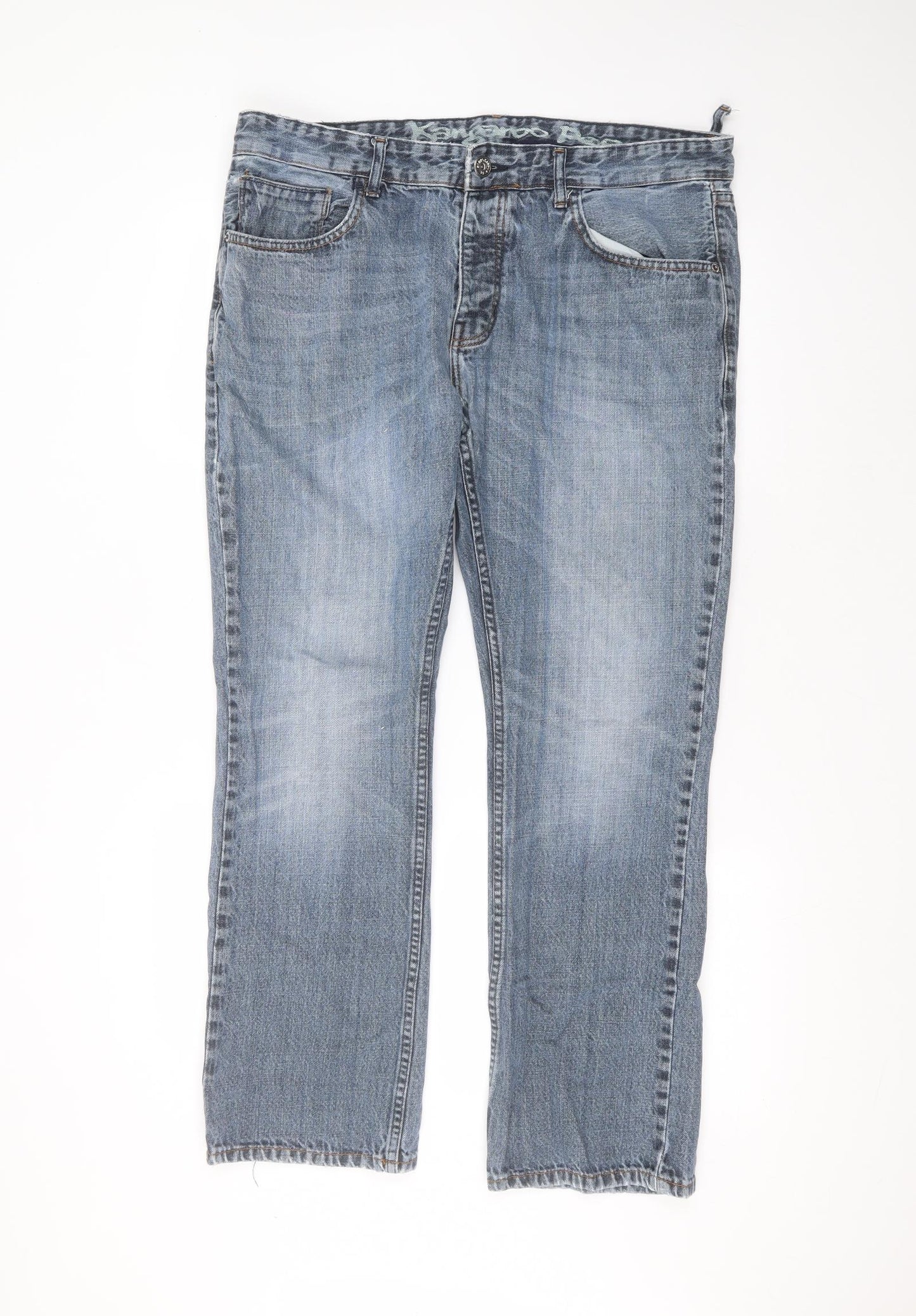 kangaroo poo Mens Blue  Cotton Straight Jeans Size 38 in L30 in Regular