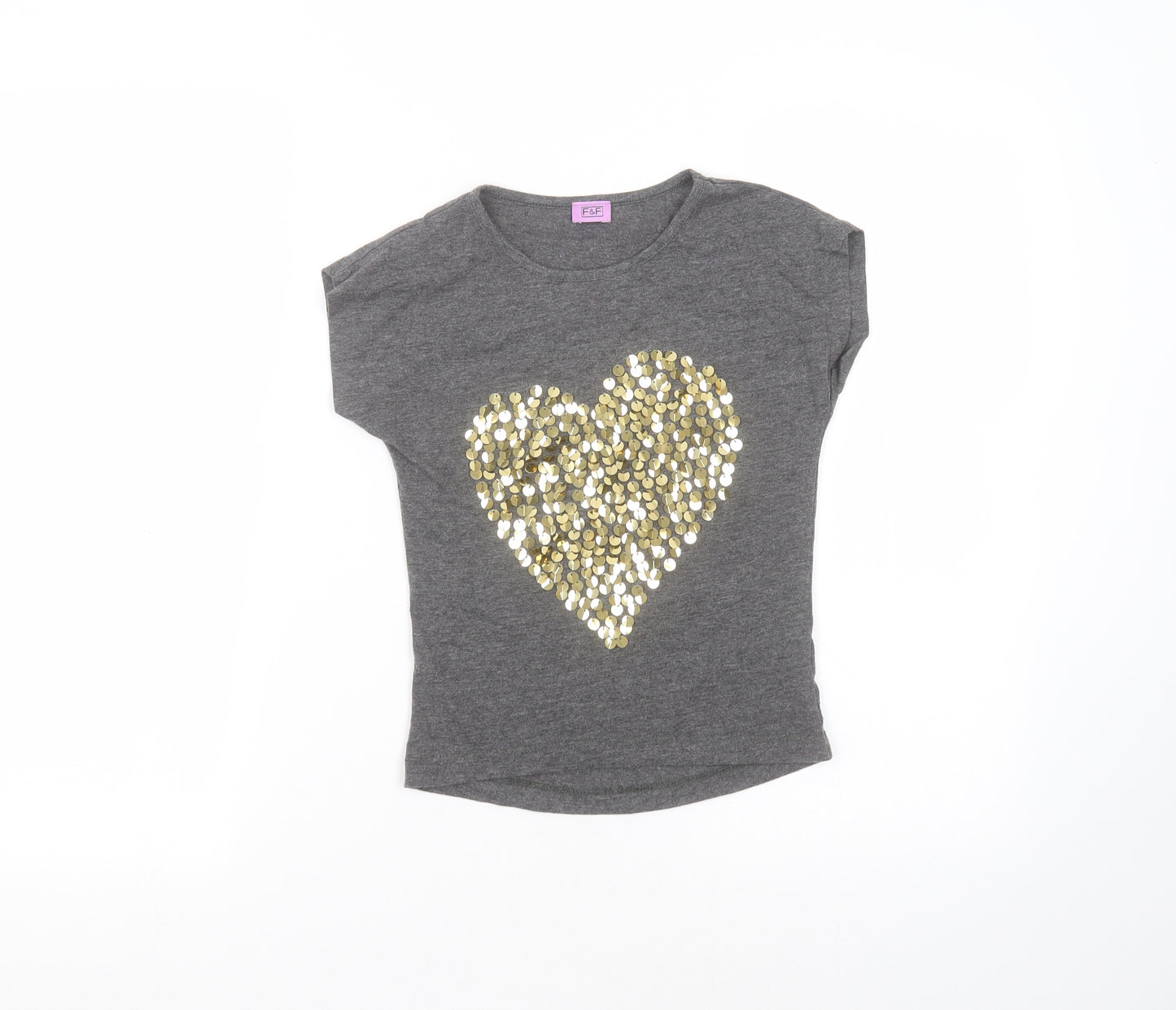 F&F Girls Black  Polyester Basic T-Shirt Size 5-6 Years Round Neck