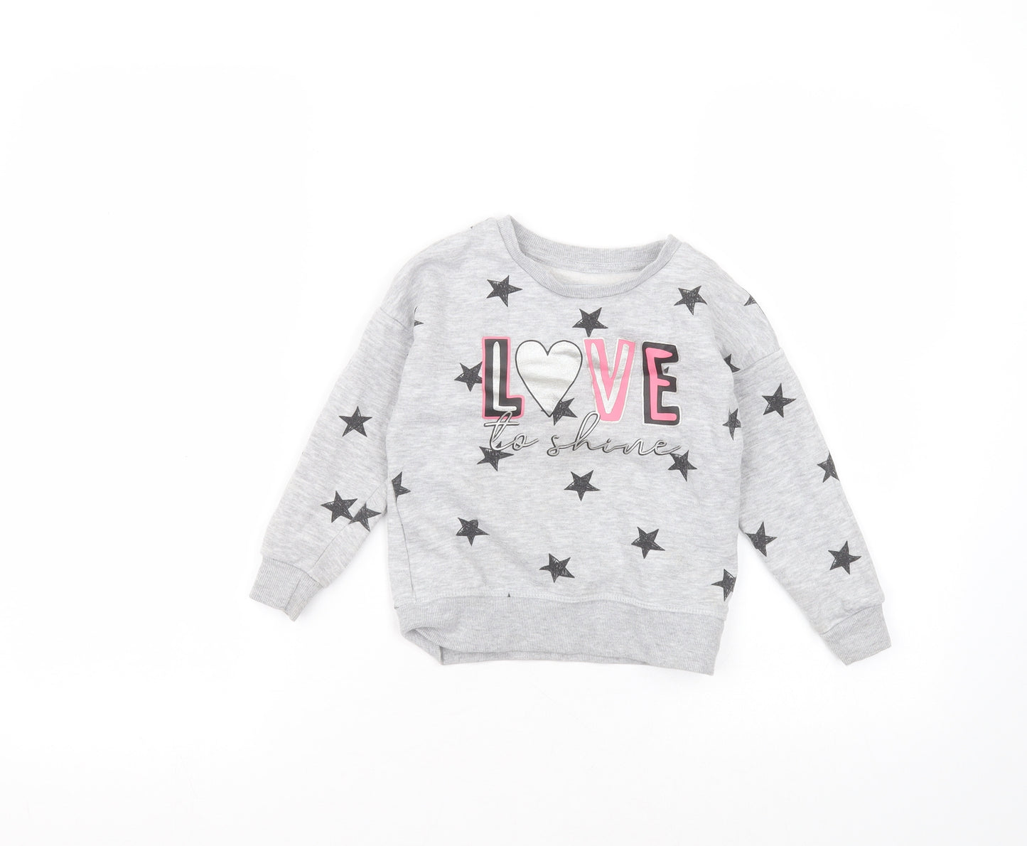 Primark Girls Grey Round Neck  Cotton Pullover Jumper Size 3-4 Years