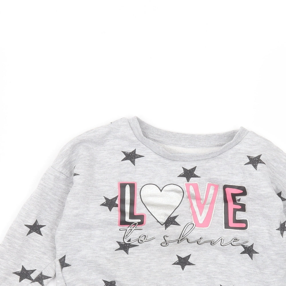 Primark Girls Grey Round Neck  Cotton Pullover Jumper Size 3-4 Years