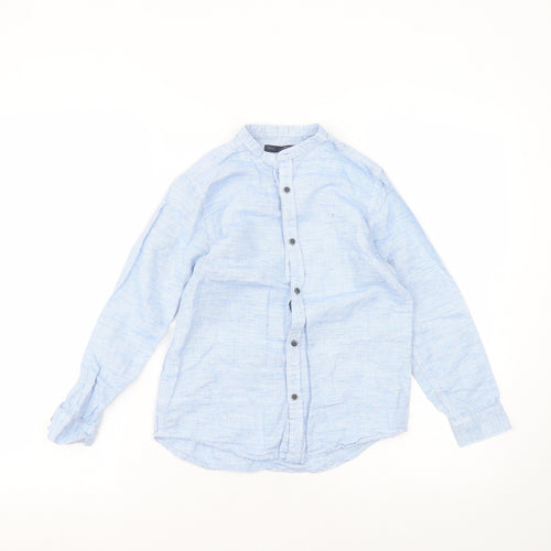 NEXT Boys Blue  Linen Basic Button-Up Size 9 Years Round Neck