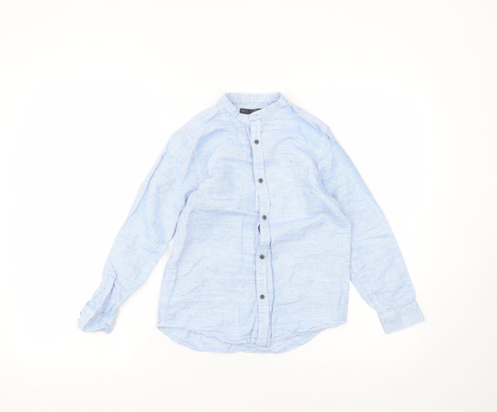 NEXT Boys Blue  Linen Basic Button-Up Size 9 Years Round Neck