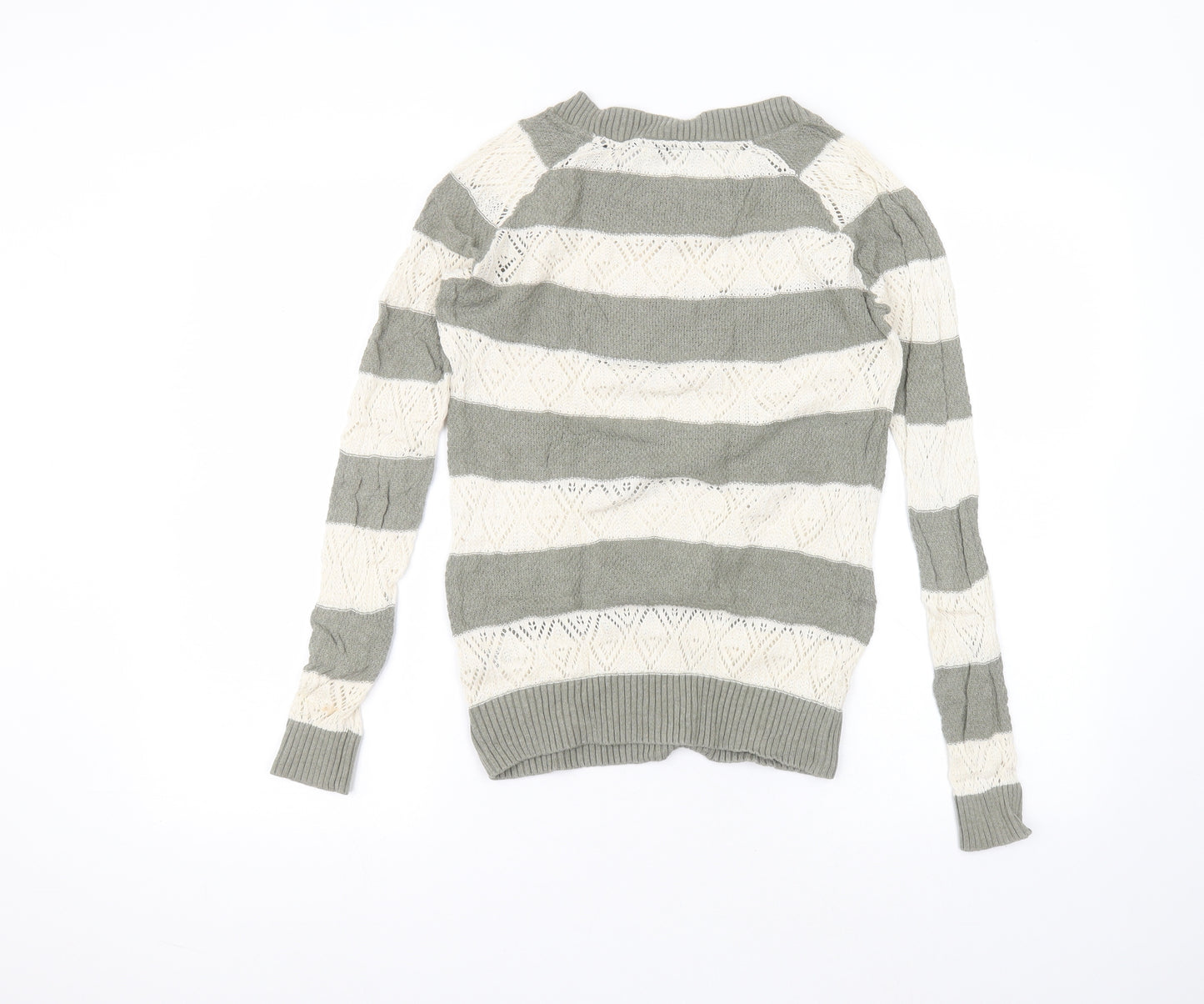 Fat Face Womens Green Striped Cotton Basic T-Shirt Size 10 Round Neck