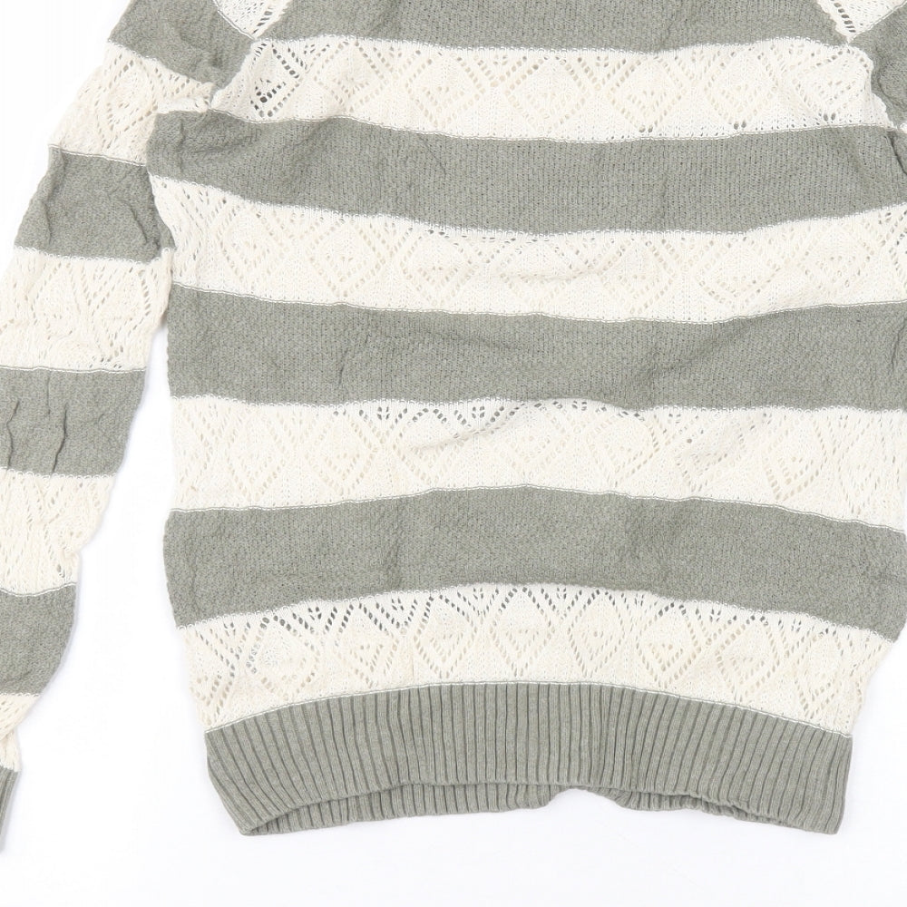 Fat Face Womens Green Striped Cotton Basic T-Shirt Size 10 Round Neck