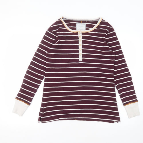 Peaches & Dreams Womens Purple Striped Cotton Basic T-Shirt Size M Round Neck