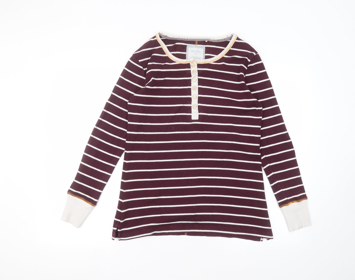 Peaches & Dreams Womens Purple Striped Cotton Basic T-Shirt Size M Round Neck