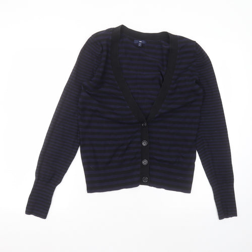 Gap Mens Black V-Neck Striped Cotton Cardigan Jumper Size M