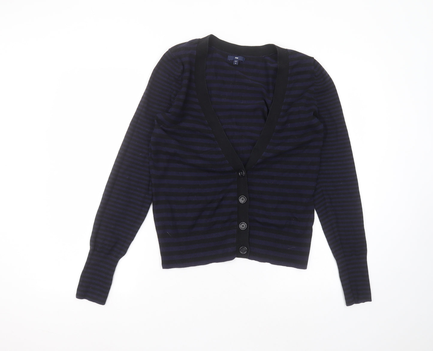 Gap Mens Black V-Neck Striped Cotton Cardigan Jumper Size M