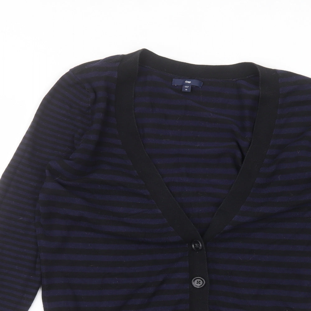 Gap Mens Black V-Neck Striped Cotton Cardigan Jumper Size M