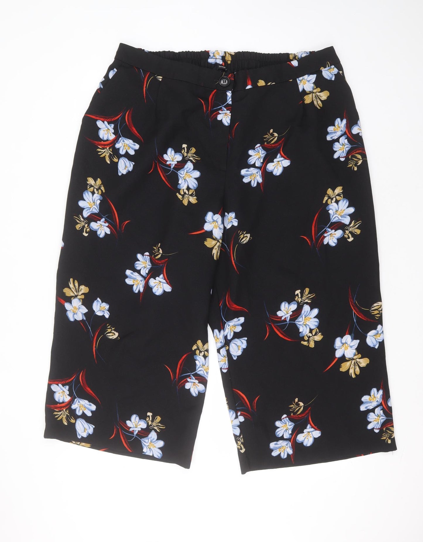 George Womens Black Floral Polyester Cropped Trousers Size 24 L20 in Regular