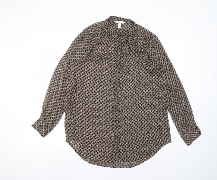 H&M Womens Black  Polyester Basic Button-Up Size 12 Round Neck
