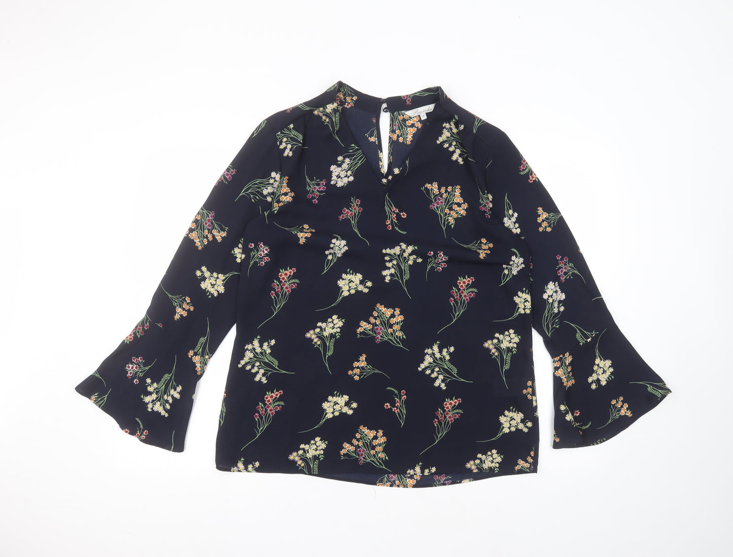 Peacocks Womens Blue Floral Polyester Basic Blouse Size 12 Round Neck