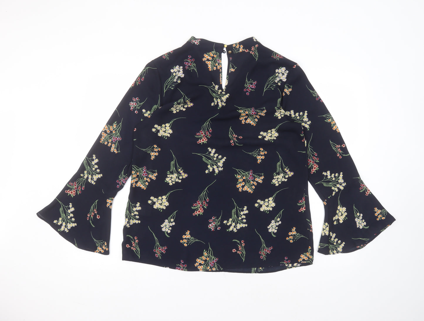 Peacocks Womens Blue Floral Polyester Basic Blouse Size 12 Round Neck