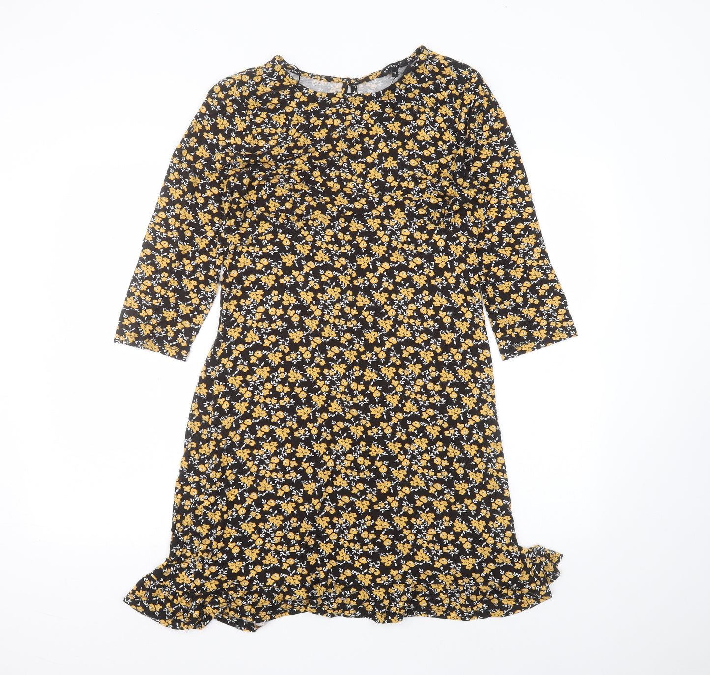 Peacocks Womens Black Floral Viscose A-Line  Size 12  Round Neck