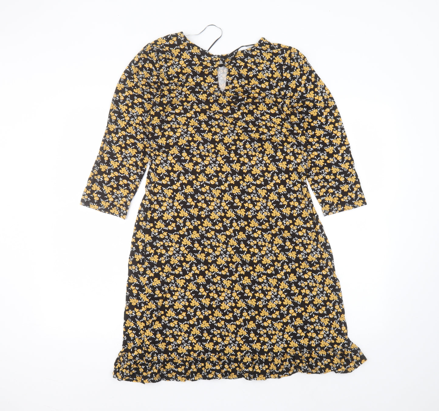 Peacocks Womens Black Floral Viscose A-Line  Size 12  Round Neck
