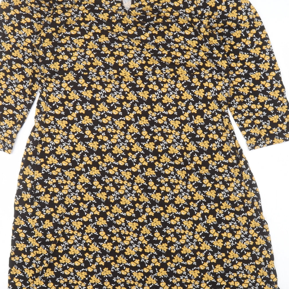 Peacocks Womens Black Floral Viscose A-Line  Size 12  Round Neck