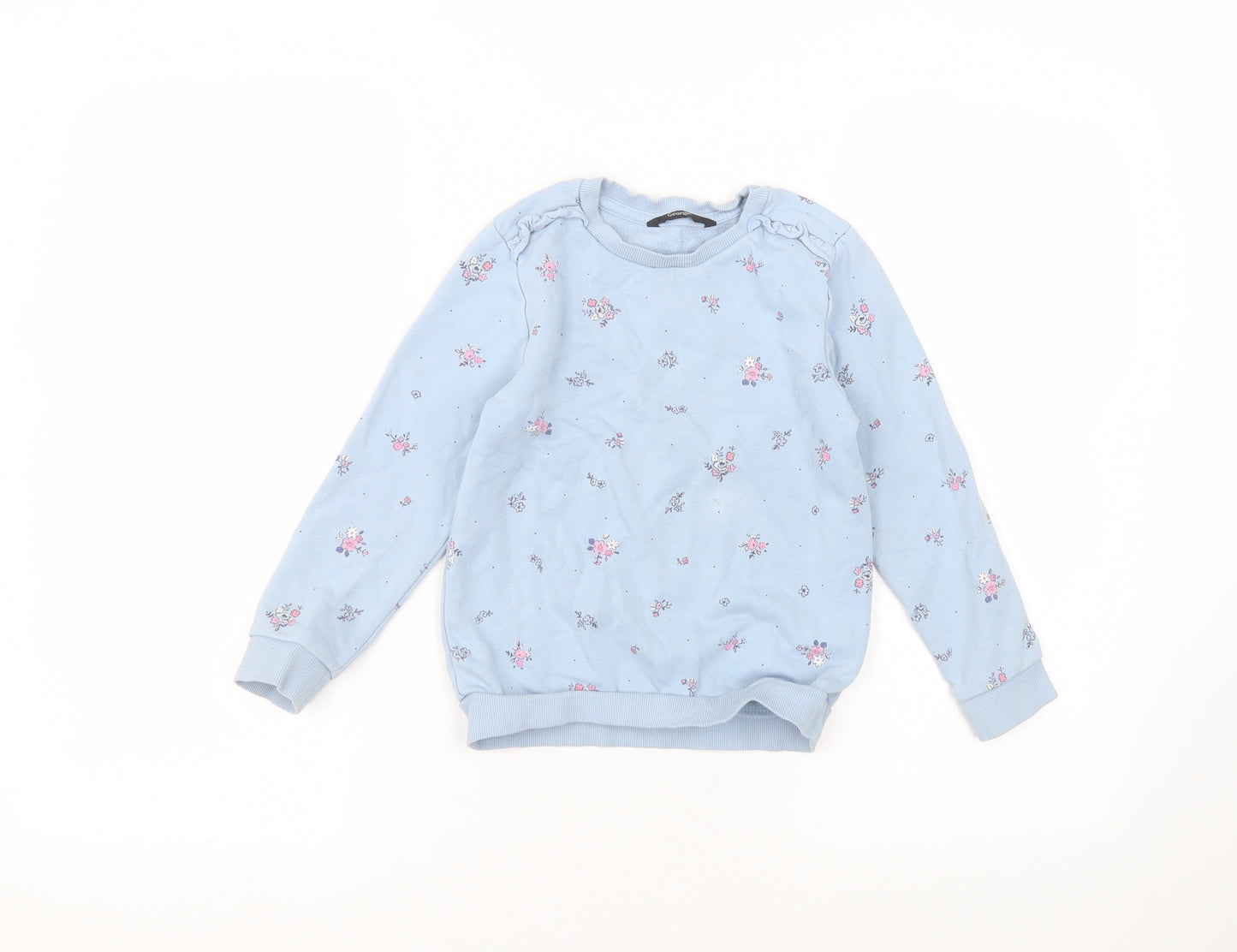 George Girls Blue Round Neck  Cotton Pullover Jumper Size 5-6 Years