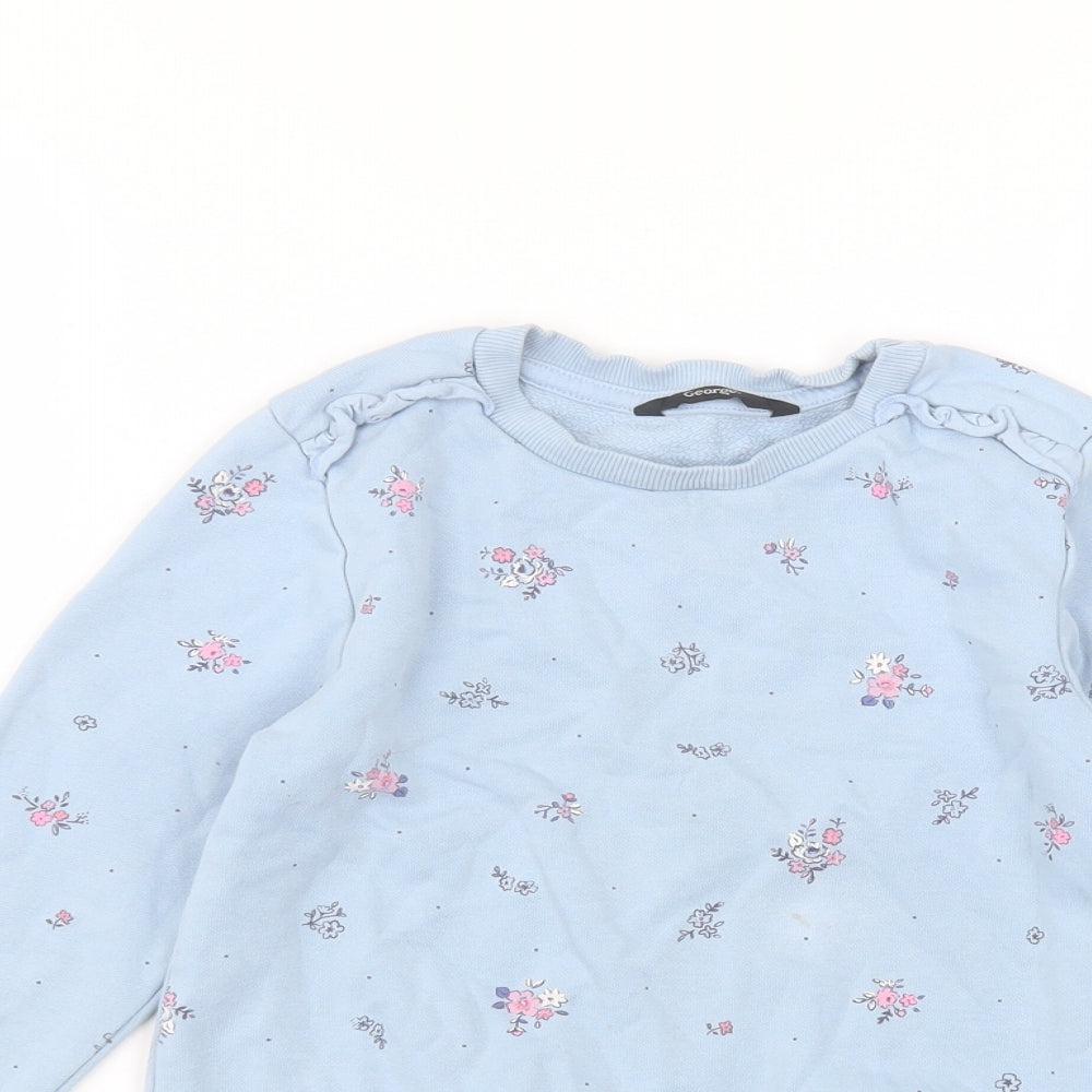 George Girls Blue Round Neck  Cotton Pullover Jumper Size 5-6 Years