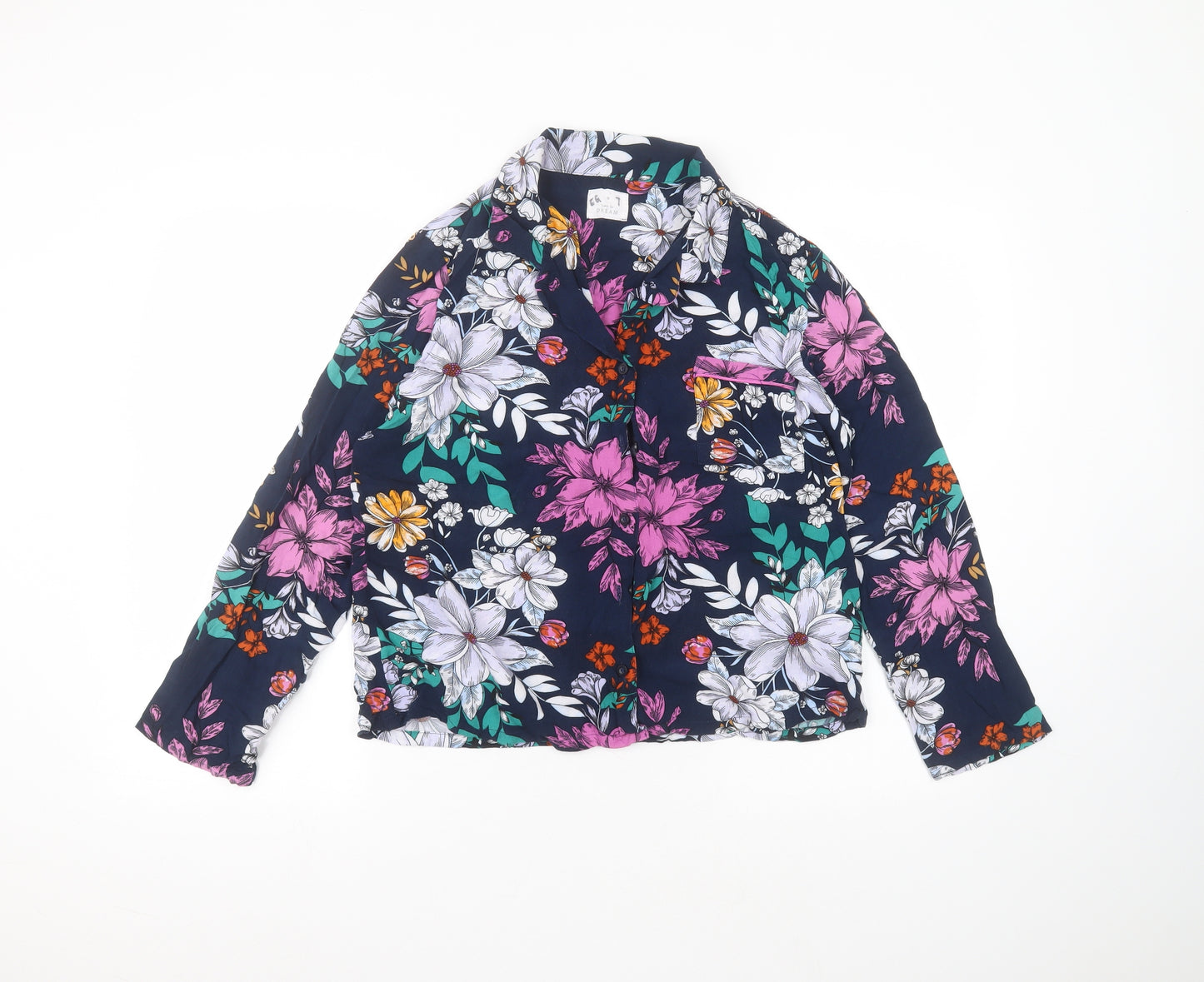 Matalan Womens Blue Floral Viscose Basic Button-Up Size 12 Collared