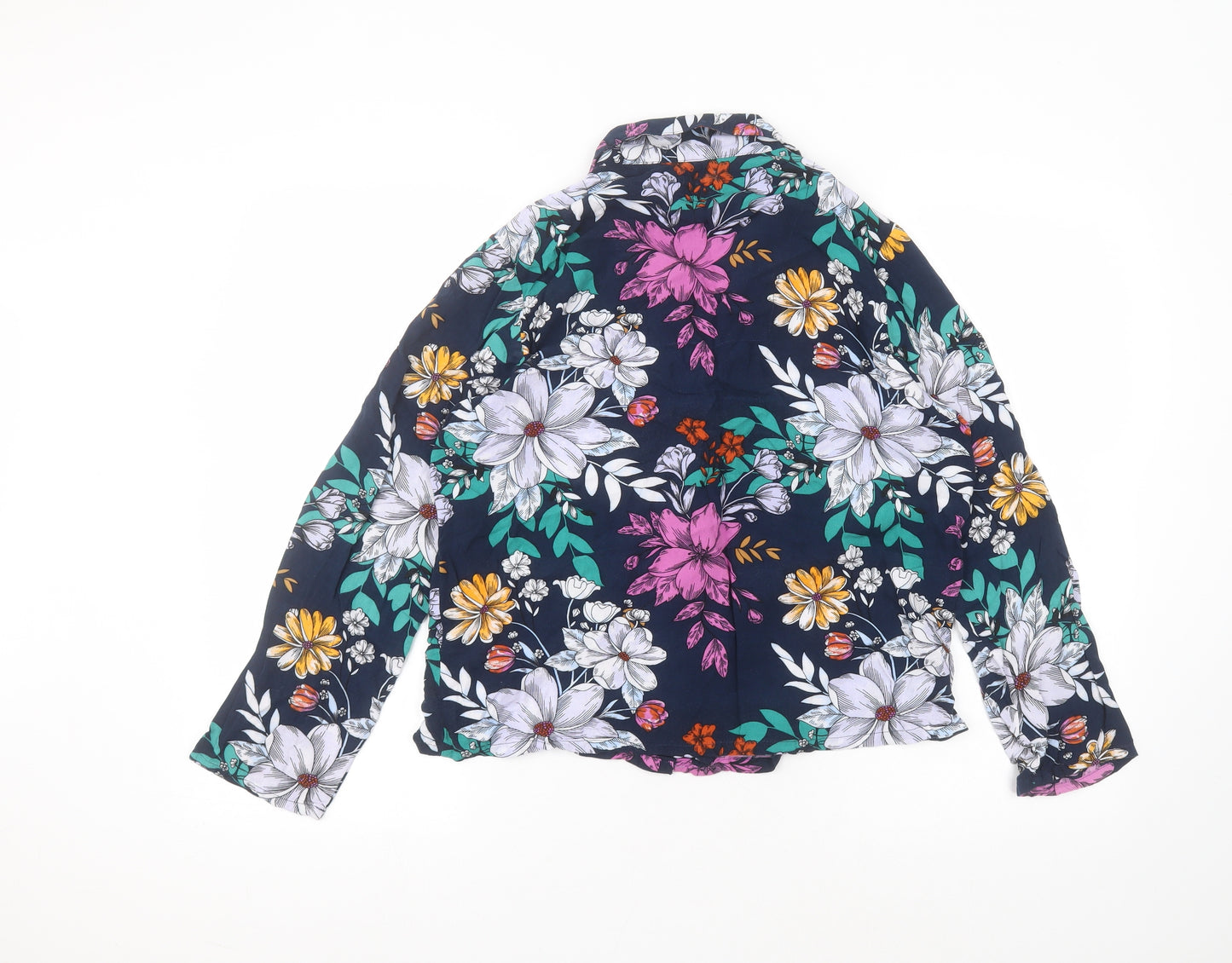 Matalan Womens Blue Floral Viscose Basic Button-Up Size 12 Collared