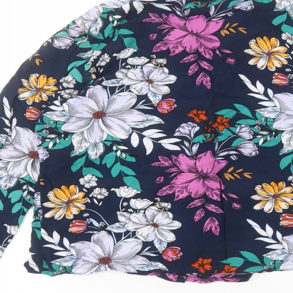 Matalan Womens Blue Floral Viscose Basic Button-Up Size 12 Collared