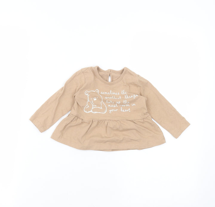 George Baby Brown  Cotton Basic T-Shirt Size 3-6 Months Round Neck