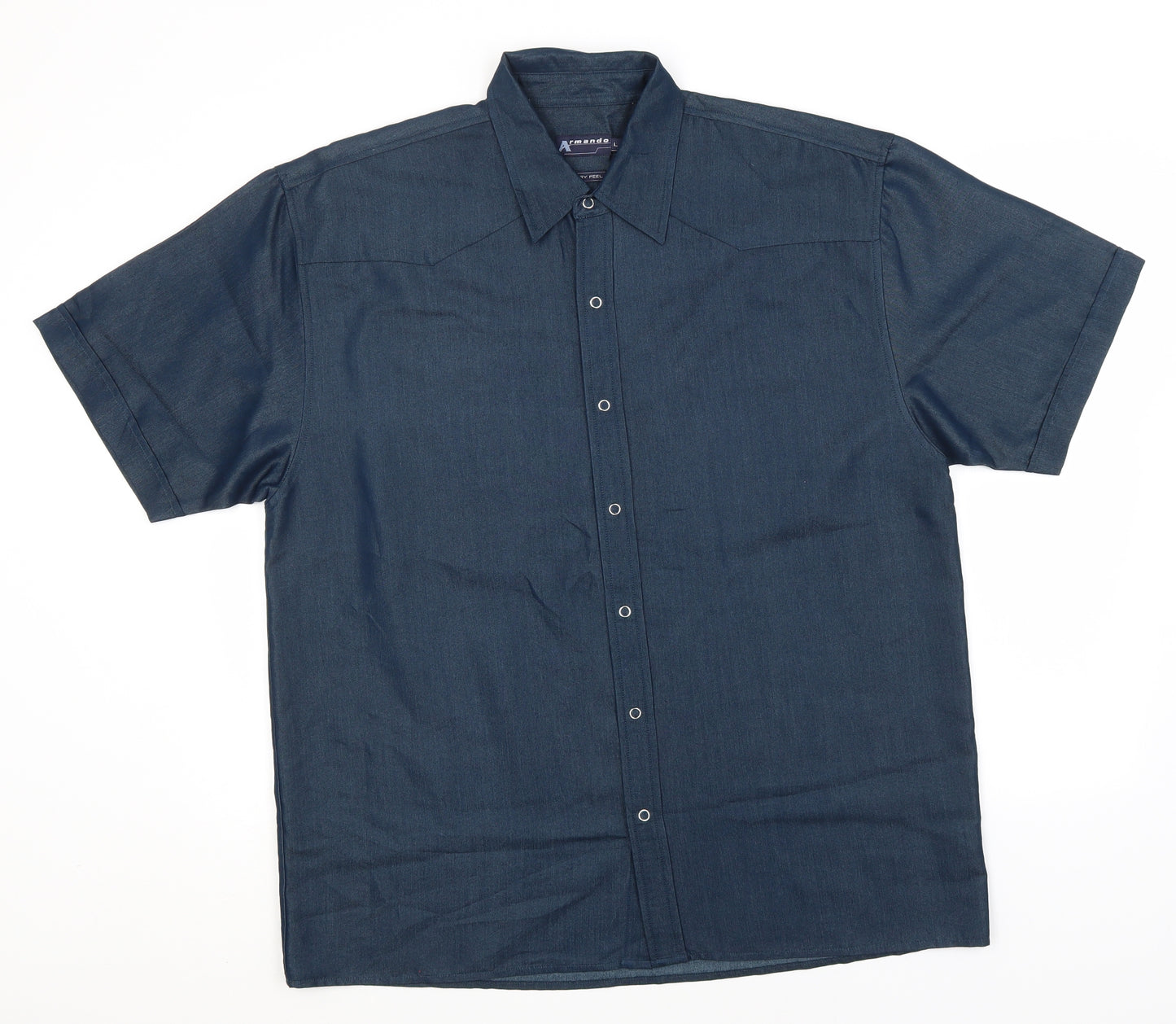 armando Mens Blue  Viscose  Button-Up Size L Collared