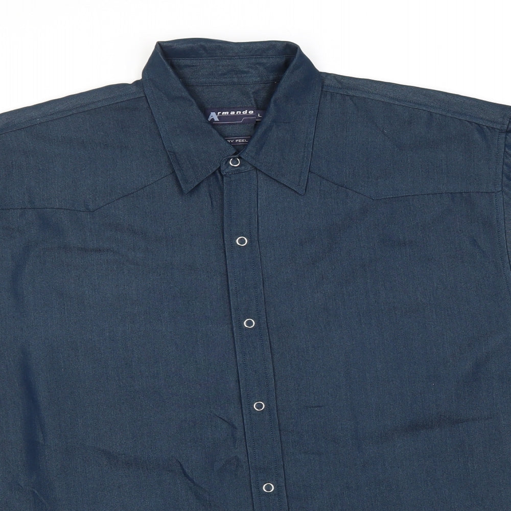armando Mens Blue  Viscose  Button-Up Size L Collared