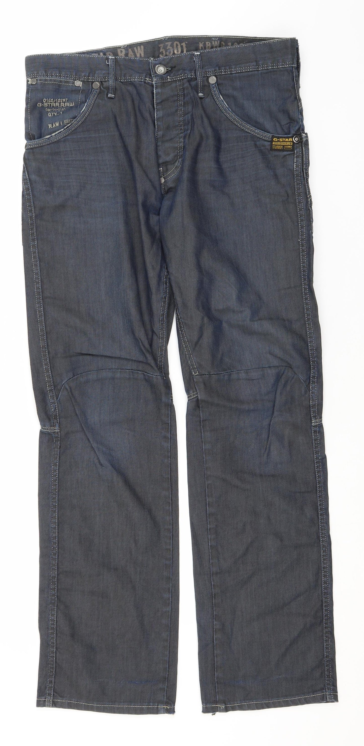 G-Star Mens Blue  Cotton Straight Jeans Size 34 in L32 in Regular