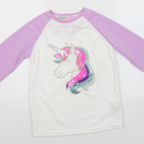 Primark Girls White Round Neck  Polyester Pullover Jumper Size 10-11 Years   - Unicorn